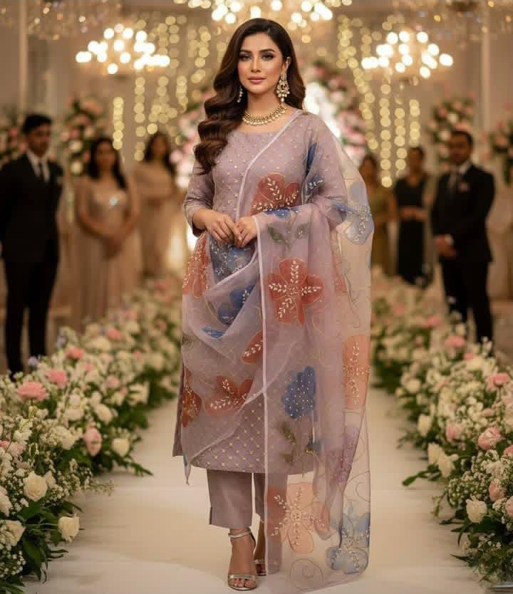 Beautiful Fancy Party Wear Soft Organza Handwork Dress