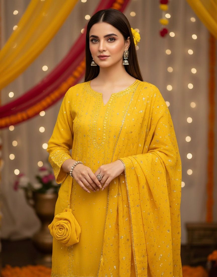 Bamber Chiffon Handwork Mukesh 2Piece Dress