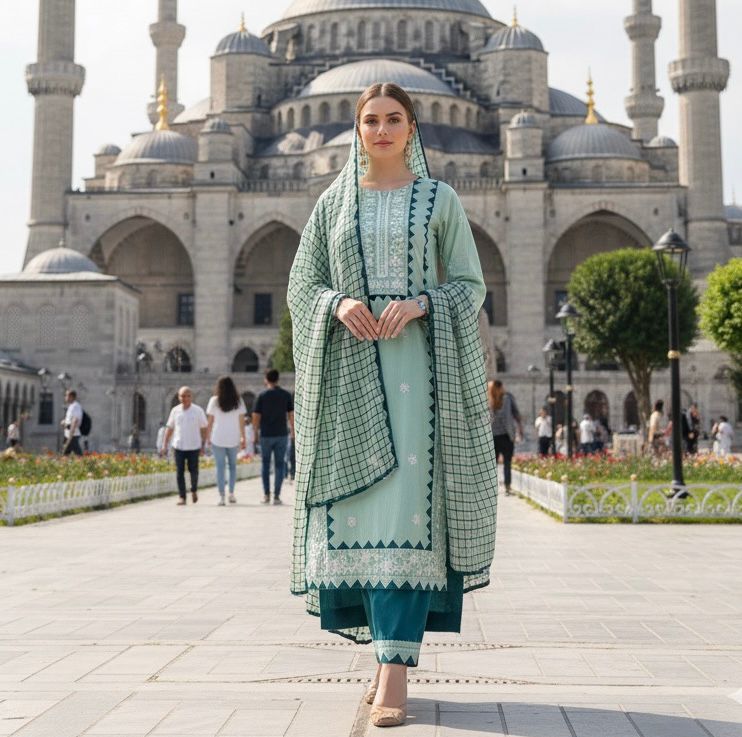 Handmade Pakka Tanka & Applique Khaadi Khaddar 3Piece Dress