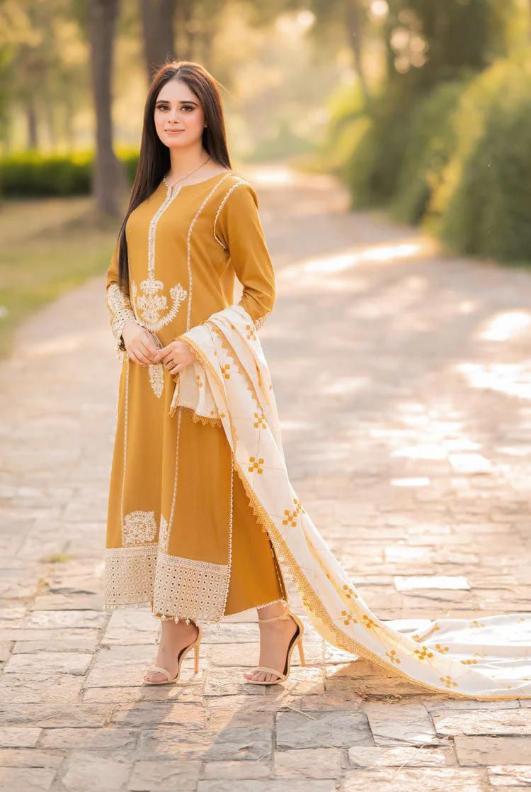 Branded Hit Codes Boutique Style Embroidered 3Piece Dhanak Dress