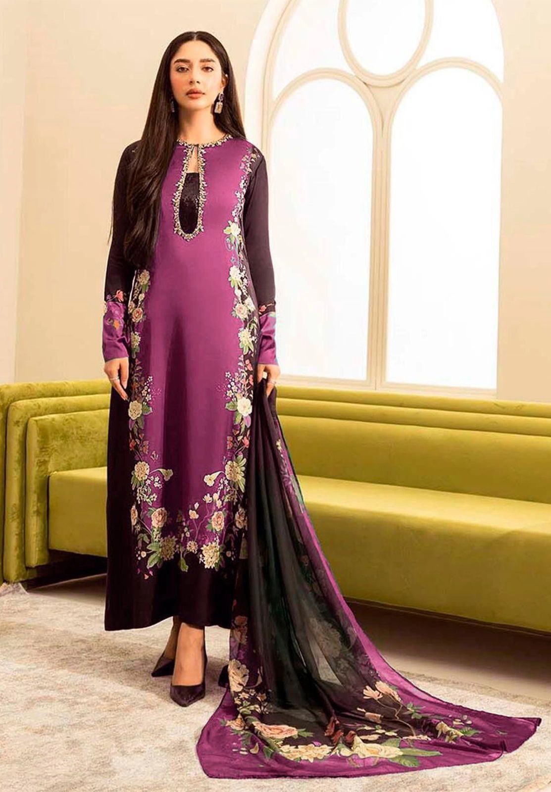 Digital Printed Shamooz Silk 3-Piece Dress