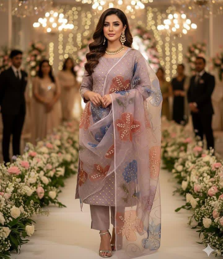 Beautiful Fancy Party Wear Soft Organza Handwork Dress