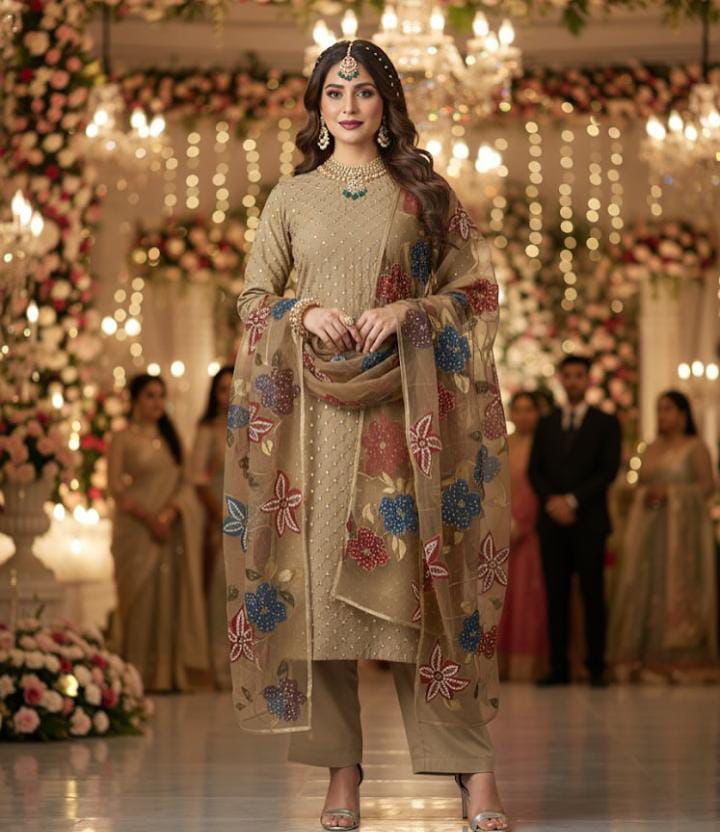 Beautiful Fancy Party Wear Soft Organza Handwork Dress