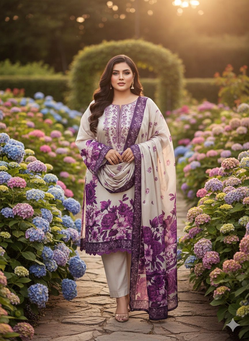 Digital Printed Shamooz Silk 3Piece Dress