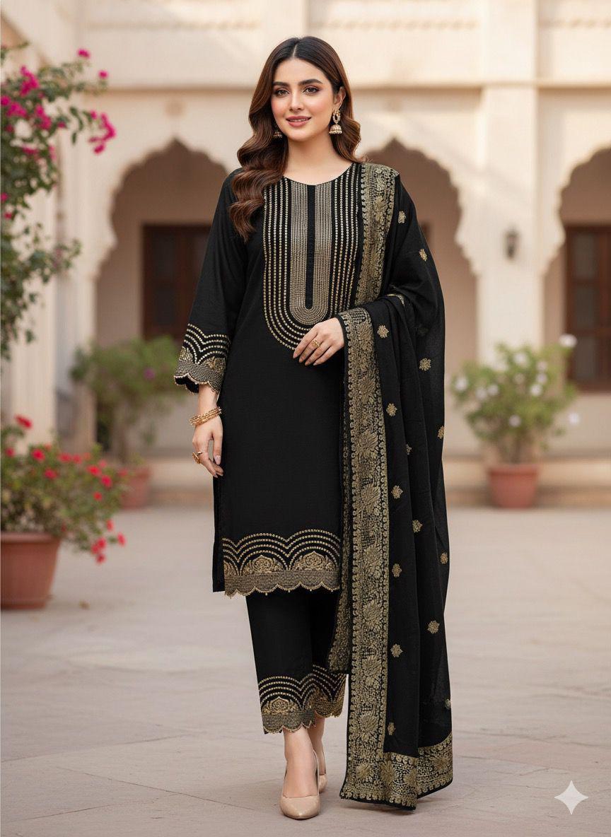 Sussi Fabric Sitara Work Gala Daman With Shawl 3Piece Dress