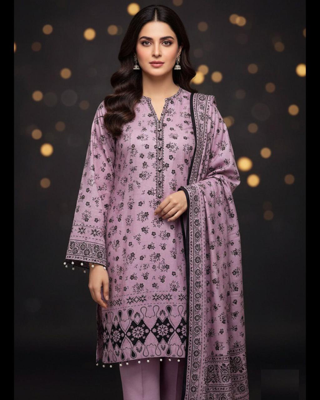 Linen Floral 3Piece Dress – Shirt, Dupatta & Trouser