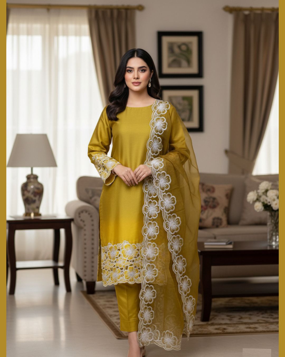 Exclusive 2-Tone Shamoze Silk Breeze Cut-Work Embroidered 3Piece Dress